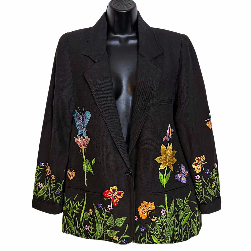 Vtg Anage Embroidered Butterfly Floral Blazer Jacket S 90s Whimsigoth Cottage